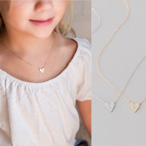 Kids heart pendant necklace with small letter charm, delicate gold-tone chain