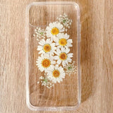 Pressed dried flower daisy phone case, iphone 15 14 pro max 13 mini 12 11 se xr xs x 7 8 plus case, samsung galaxy s10 s20 s21 s22 s23 case