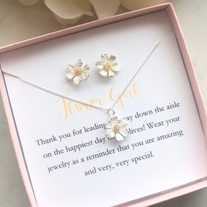 Flower girl necklace and earrings set with dainty floral pendant