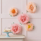 5 Blush Pink Peach Tissue Flowers, Birthday Decorations, Afternoon Tea Party Decorations, Flower Decorations,