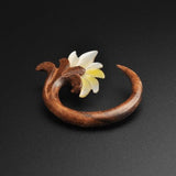Sono Wood Spiral With MOP Flower Carving | Wooden Ear Stretcher Gauges | Sizes 3mm (8g) - 16mm (5/8