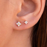 Tiny & Dainty Flower Shaped 4 CZ Stud Earrings