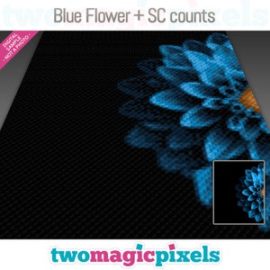 Crochet graph PDF with blue flower design and SC row counts
