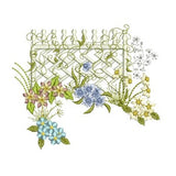 Flower and Lattice Garden Scene B - Machine embroidery design by Sue Box in 2 sizes