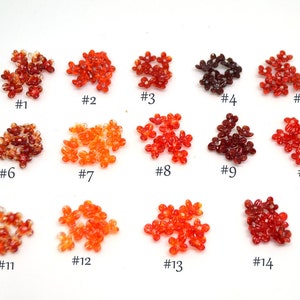 Small red flower beads assortment, tiny glass floral beads in multiple shades