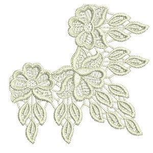 Ivory lace corner embroidery motif with floral leaf pattern