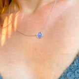 Pressed forget me not flower in a silver color minimalist choker necklace Birthday gift for her