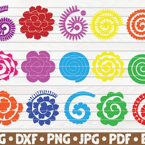 Rolled flower SVG cut file bundle, multicolor rosette designs for Cricut/print