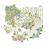 Lattice Scene A - English Traditional Homes and Gardens - Machine embroidery design by Sue Box in 2 sizes