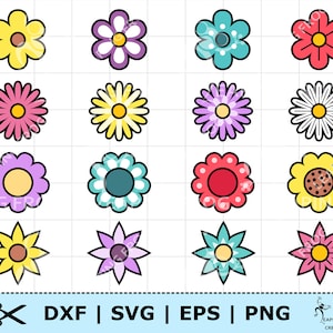 Colorful flower cut file set with layered SVG/PNG/DXF/EPS bloom icons