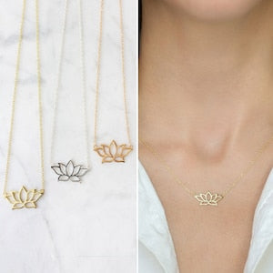 Dainty lotus flower pendant necklace with small gold-toned chain