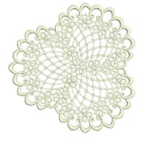 Small scalloped round lace doily with floral medallion pattern, free-standing
