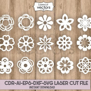 Set of white flower SVG laser-cut templates with varied floral outlines