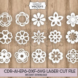 15 Flowers Bundle SVG, flower svg. Silhouette Cameo and Cricut files. Flowers Template. Laser cut template. Glowforge file