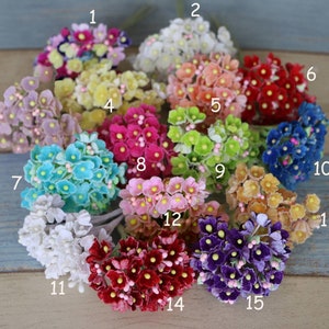 Paper forget-me-not flower stems bunch in mixed colors for mini craft bouquets
