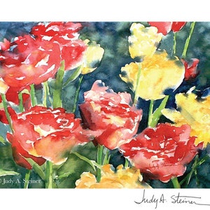 Watercolor floral Mother's Day card with red and yellow flowers
