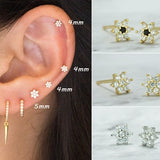 Tiny flower cubic stud earrings-Small stud earrings-Stacking earrings-Tiny earrings-Second hole earrings-flower cz studs-925 Sterling silver