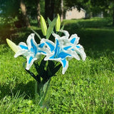 Blue and white flower cosplay prop with metal stand