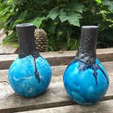Turquoise Blue glazed bud shaped vase: handmade, decorated in Lava glaze for mid century retro decor, flowers, gift delivery