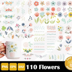 Floral and butterfly design bundle, 110 blossom vine elements, SVG/PNG/EPS