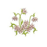 Flower embroidery design with pink blossoms and green vine details