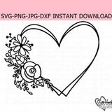 Floral Heart Wreath Svg, Png, Jpg, Dxf, Heart Wreath Svg, Flower Wreath Monogram Frame, Floral Double Monogram Frame Svg, Silhouette, Cricut