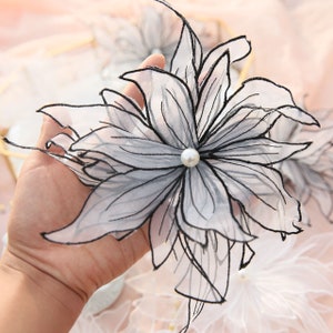 Layered organza flower applique with pearl center