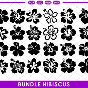 Hibiscus floral SVG clipart bundle with black tropical flower silhouettes