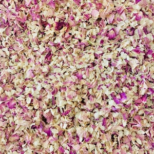 Biodegradable flower petal confetti with pink rose and jasmine petals, scattered texture