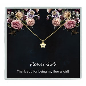 Gold-tone flower charm necklace with delicate chain for flower girl gift