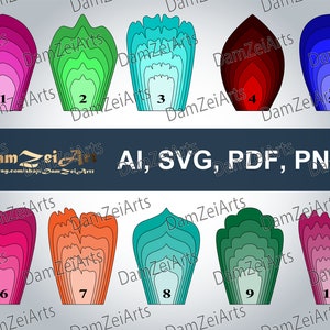 Numbered SVG paper flower template set, 10 colorful designs shown on a preview grid