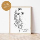 Minimalist Flower Art, Birth Flower Tattoo, Customizable Birth Flower Wall Art, Downloadable Wall Print, Wildflower, Printable Family Art