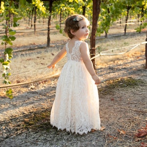 Ivory lace girls dress, sleeveless A-line with delicate floral overlay skirt