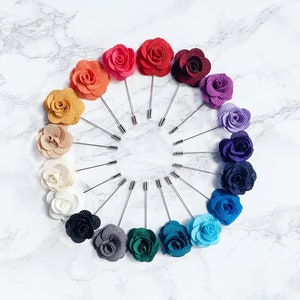 Handmade rose floral lapel pins set with multiple colored fabric roses
