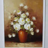 Oil painting, White roses painting, Floral art, Wall art, Artist signature Chialine, White flower canvas art.