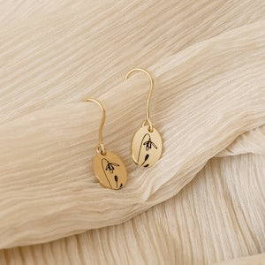 Gold-tone birth flower signet drop earrings with floral charm