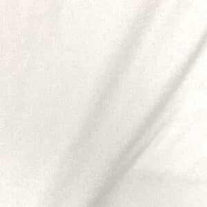 White cotton fabric with subtle vine pattern, tone-on-tone detail throughout