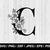 Flower Letter C. Floral Letter SVG PNG, JPEG, eps, ai, pdf and dxf. Monogram Font. Instant download