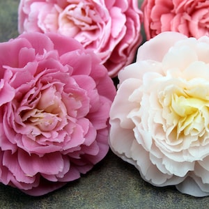 Peony flower silicone soap mold with pink and white peony flower shapes