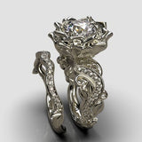 Diamond Flower Ring, Diamond Ring Set, Unique Ring Set, Flower Ring Set, Leaf Jewelry Set, Floral Engagement Ring Set