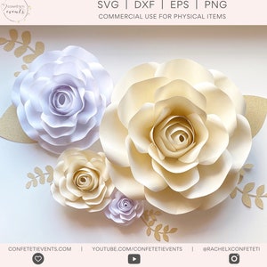 Large paper flower set with blue, cream, and beige blossoms and small accent flowers