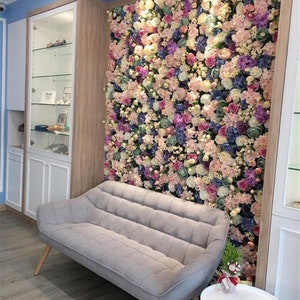 Artificial 3D flower wall panel with multicolor rose blossoms backdrop