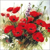 4 individual floral decoupage napkins. Bright wild poppies paper craft napkins, decoupage, scrapbook, mixed media, general craft
