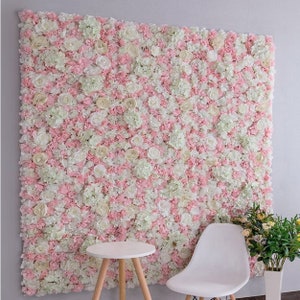 Light pink 3D artificial flower panel with dense floral texture for wall decor