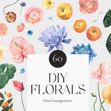 Pastel Floral watercolor set - Bright florals DIY elements - Flowers leaves oranges clipart - Wedding invite card logo - Digital PNG clipart