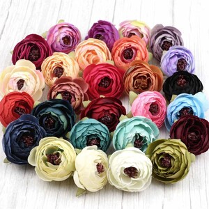 Artificial silk rose bud tea flower heads, mixed colors bouquet of small blooms