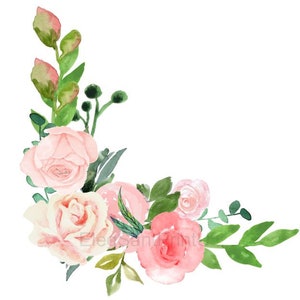 Blush pink rose and greenery floral corner clip art arrangement