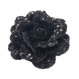 M&S Schmalberg 3.5" Black Sequin and Silk Rose Fabric Flower Brooch Pin
