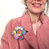Flower brooch, crochet, textile jewelry
