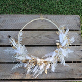 Decorative wreath LUXURIOUS WHITE dried flowers, eco-responsible craft gift, boho white flowers decoration